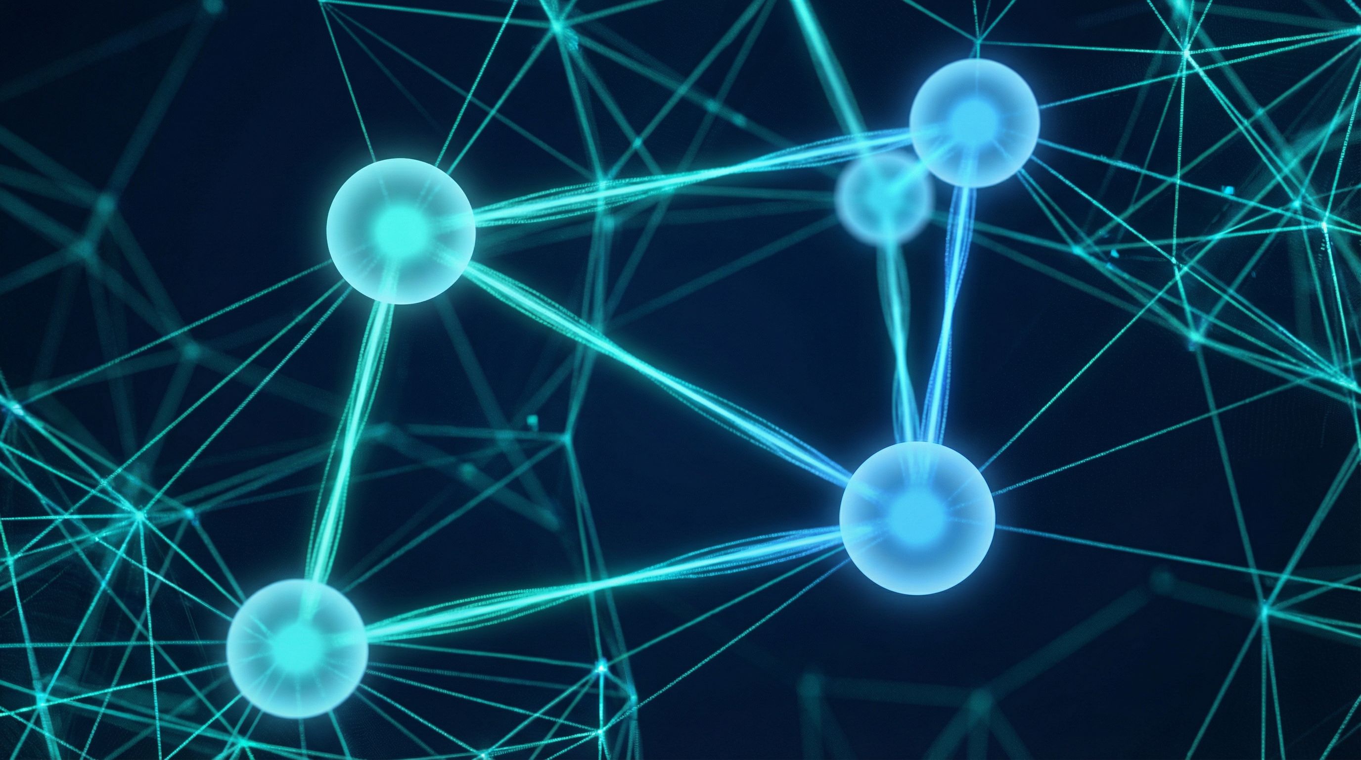 Abstrakte Visualisierung vernetzter Framework-Strukturen mit leuchtenden Knotenpunkten