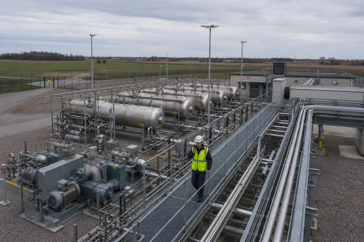 Obertägige Reinigungs- und Verdichtungsanlage des Kavernenspeichers, sie sichert die geforderte Wasserstoffqualität.