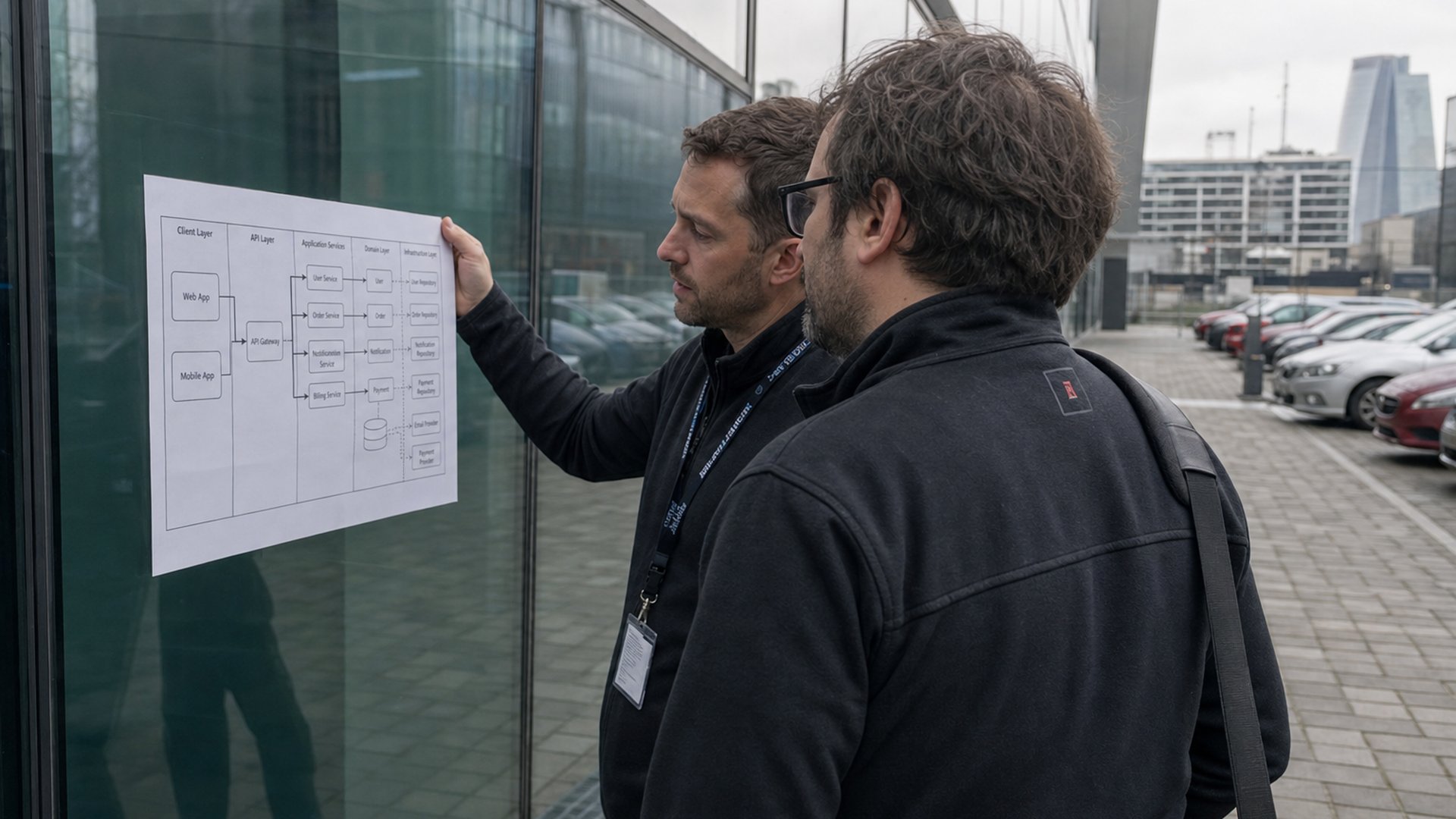 Produktionsleitraum in einem deutschen Industrieunternehmen mit Monitoren, die KI-Agenten-Dashboards und Fehlerprotokolle zeigen