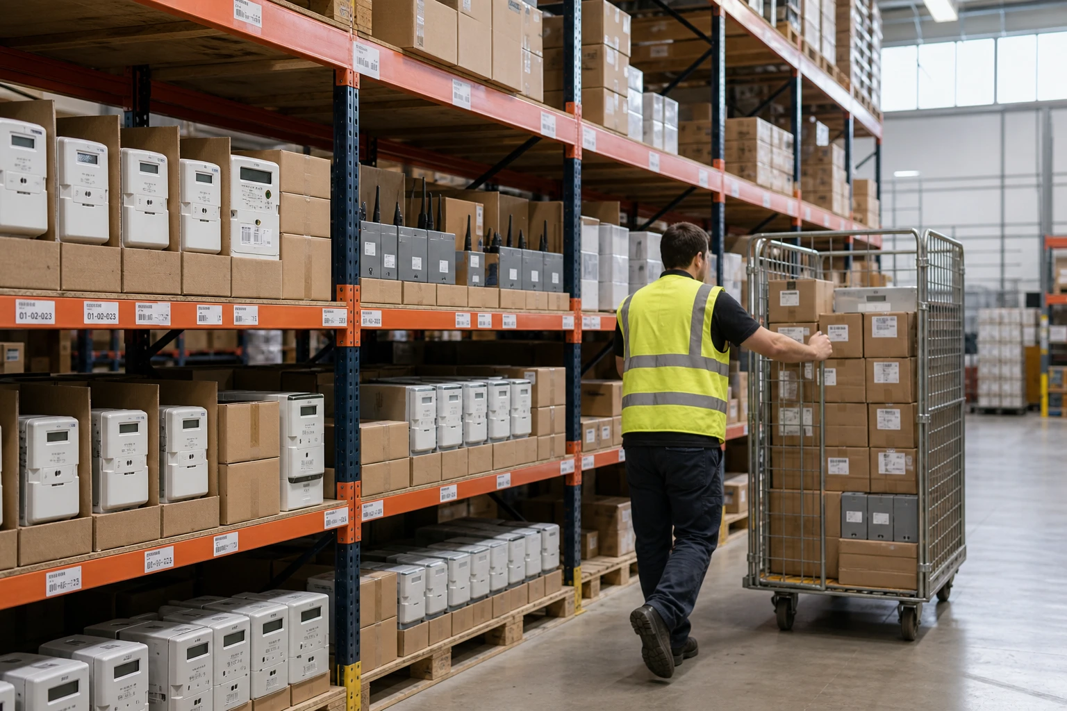 Logistiklager mit Zählern und Gateways, Full-Service-Dienstleister übernehmen auch Beschaffung und Logistik