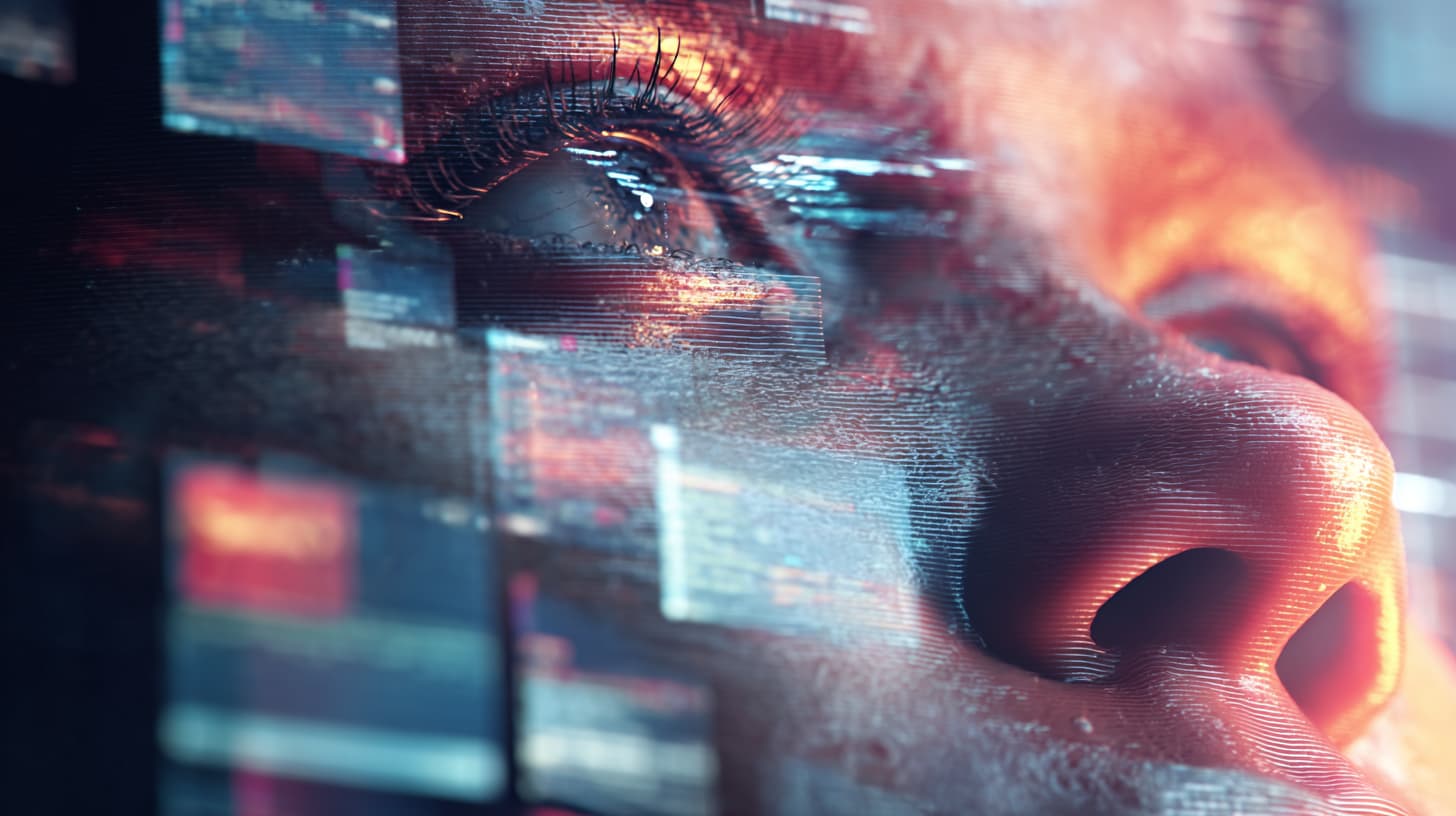 Human face dissolving into overlapping AI chat windows representing knowledge integration