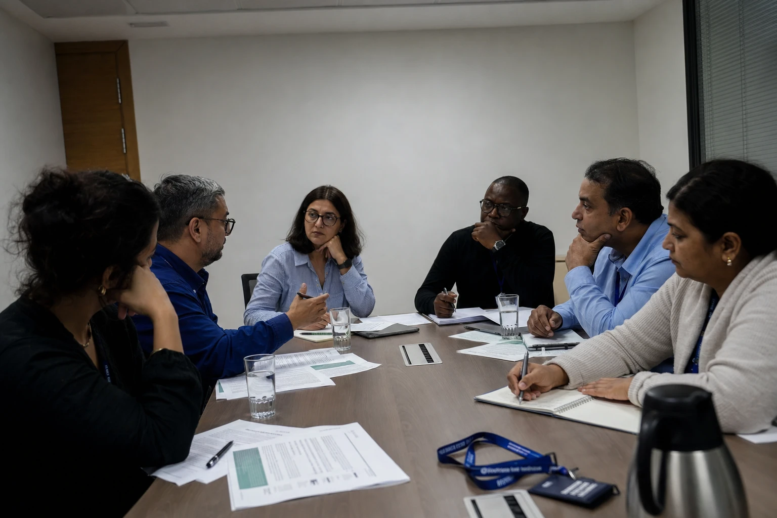 A stakeholder consultation meeting with several people around a conference table