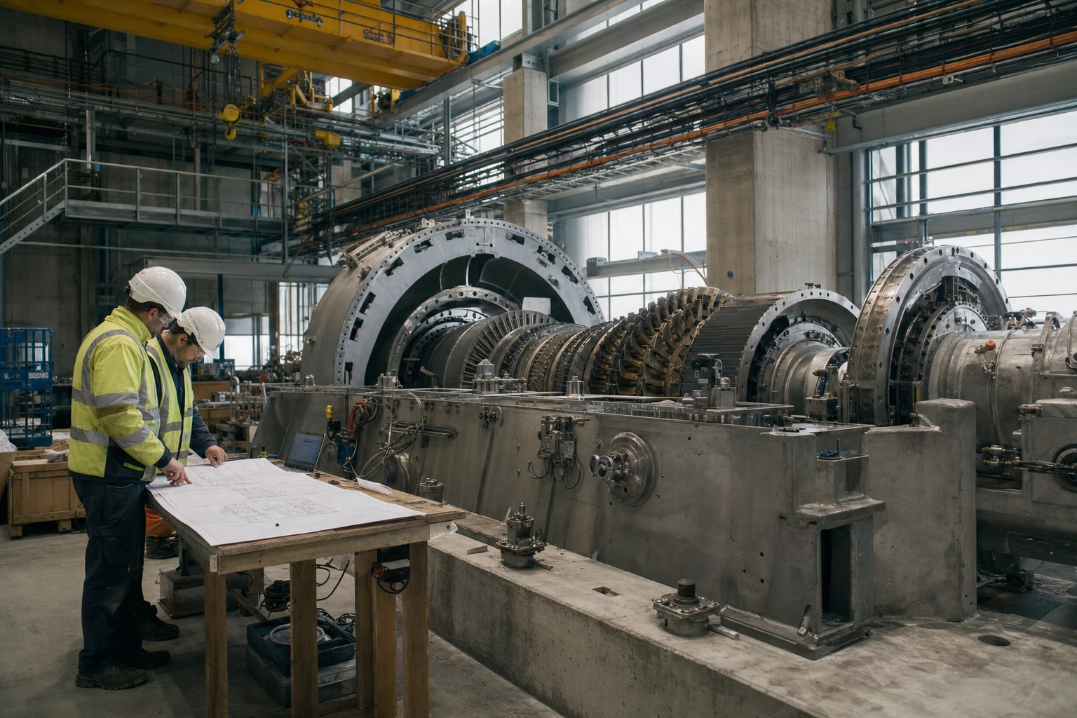A gas turbine under installation, the plant is designed for a later switch to hydrogen