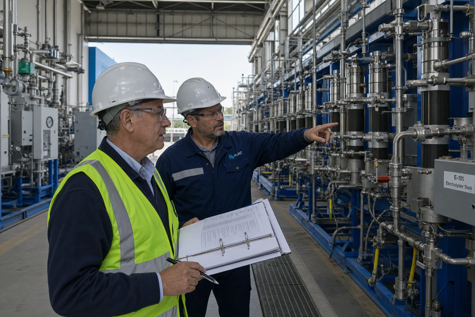 A certification audit at an electrolyser plant, a recognised scheme checks RFNBO compliance on site